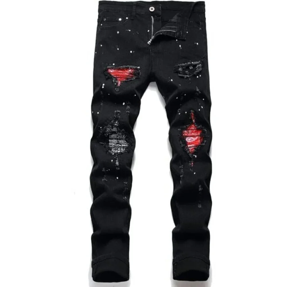 Men's Patch Ripped Stretch Regular Fit Jean With Five Pockets